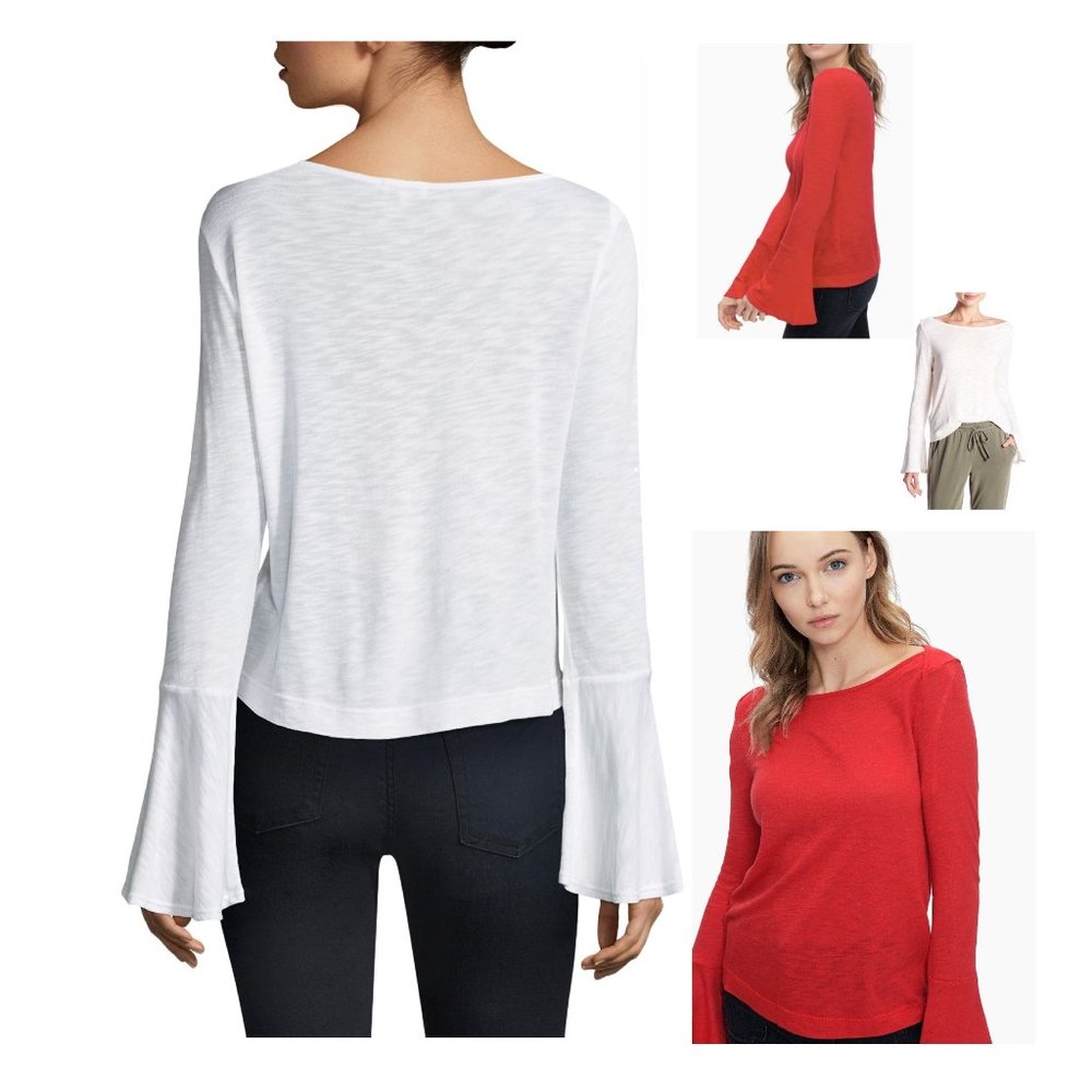 NWT Splendid Womens Bell Sleeves Boat Neck Casual Top Beige, Red, Black $70